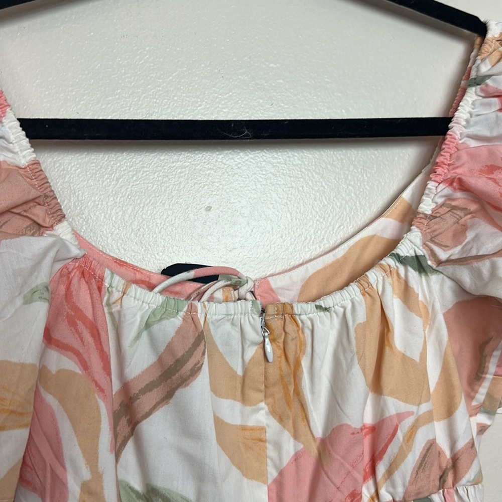Abercrombie & Fitch Floral Poplin Keyhole Babydoll Tie Puff Sleeve Mini Dress - Picture 12 of 13